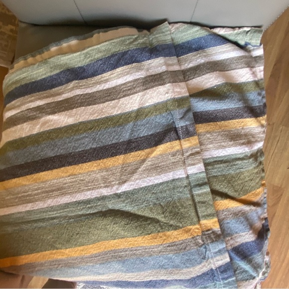 Pottery Barn 2 Std Pillow Shams Striped Cotton Linen Ticking Blue Green Yellow - Picture 2 of 5